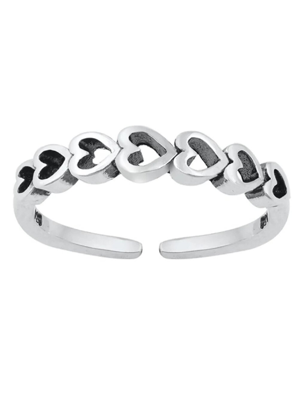 NWT- Sterling Silver (925) Adjustable Toe Ring, Inline Hearts